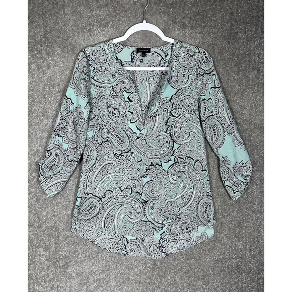 The Limited Paisley Tunic Top Womens Size Small Roll Tab Sleeves Pullover Hi Low - Picture 1 of 14